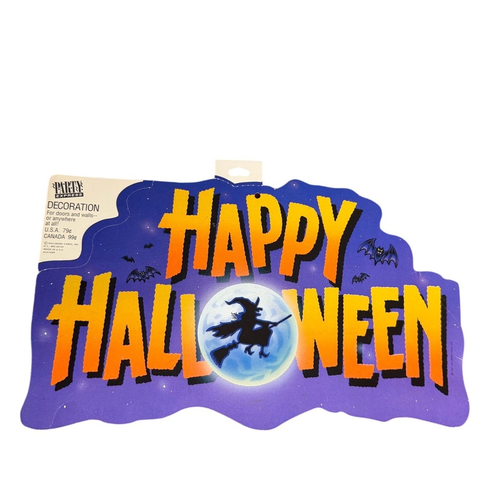 Vintage Hallmark Paper Express Happy Halloween Witch Moon Die Cut Decoration